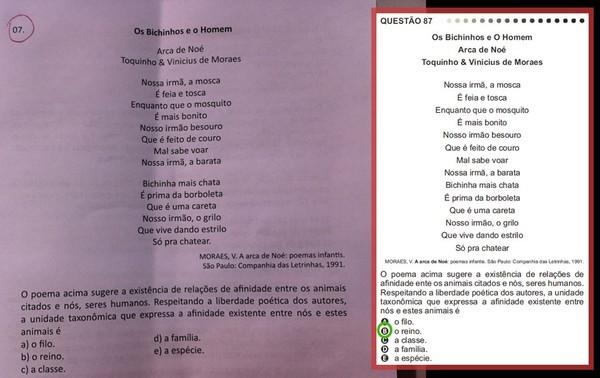 Ciências da Natureza - questão 87 da prova azul. Em destaque, a mesma questão é vista na apostila do Enem(Imagem:Reprodução)