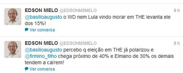 Edson Melo no twitter(Imagem:Reprodução)