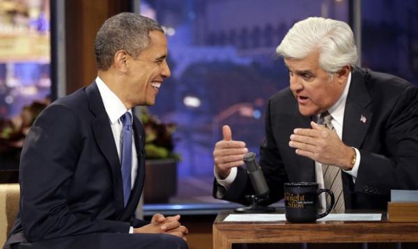 O presidente dos EUA, Barack Obama, durante entrevista com Jay Leno nesta quarta-feira (24) em Burbank, na Califórnia (Imagem:Reprodução)