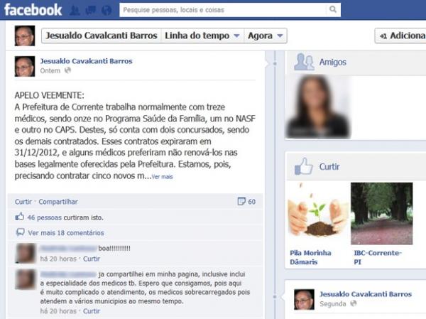 Prefeito faz apelo através do seu perfil no Facebook.(Imagem:Reprodução)