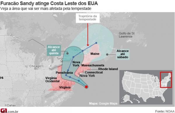Tragetória do furacão Sandy(Imagem:Reprodução)