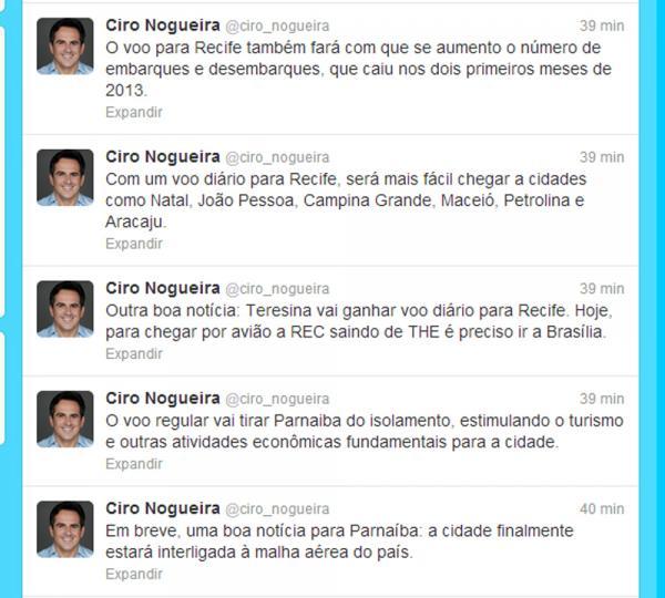 Twitter de Ciro Nogueira(Imagem:Reprodu&ccedil;&atilde;o)